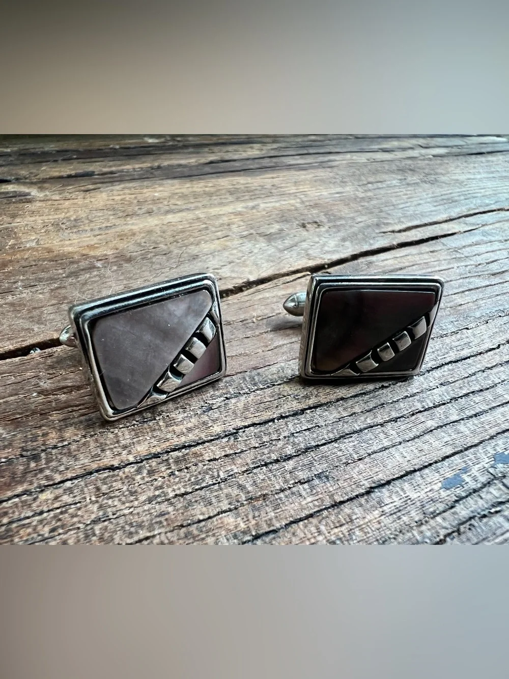 Silver-Tone Mother of Pearl Inlay Rectangular Cufflinks - Men's Accessories